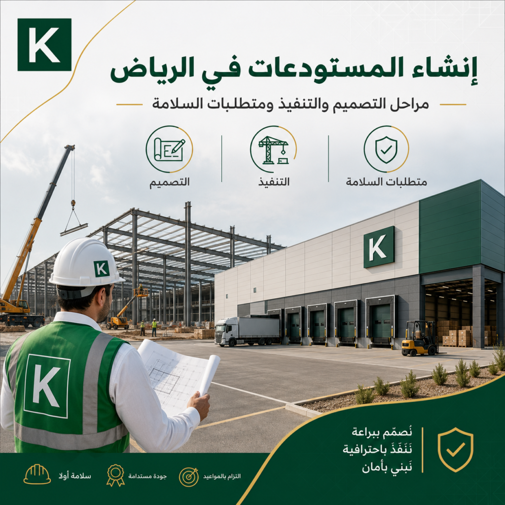 مهندسون يتابعون إنشاء مستودع حديث في الرياض