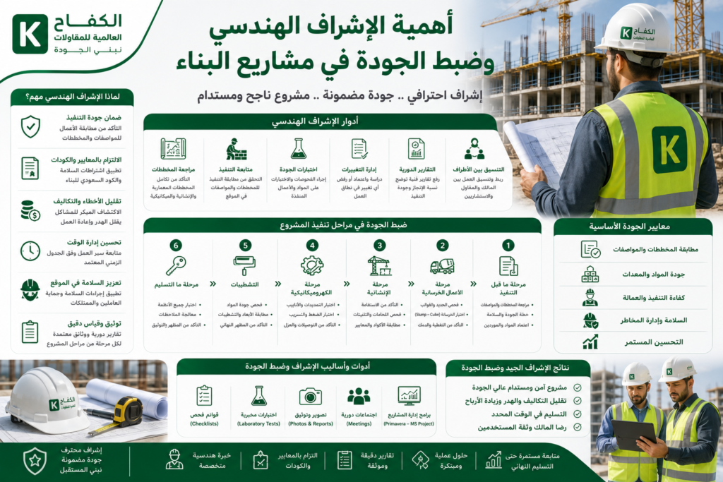 الإشراف الهندسي وضبط الجودة في مشاريع البناء