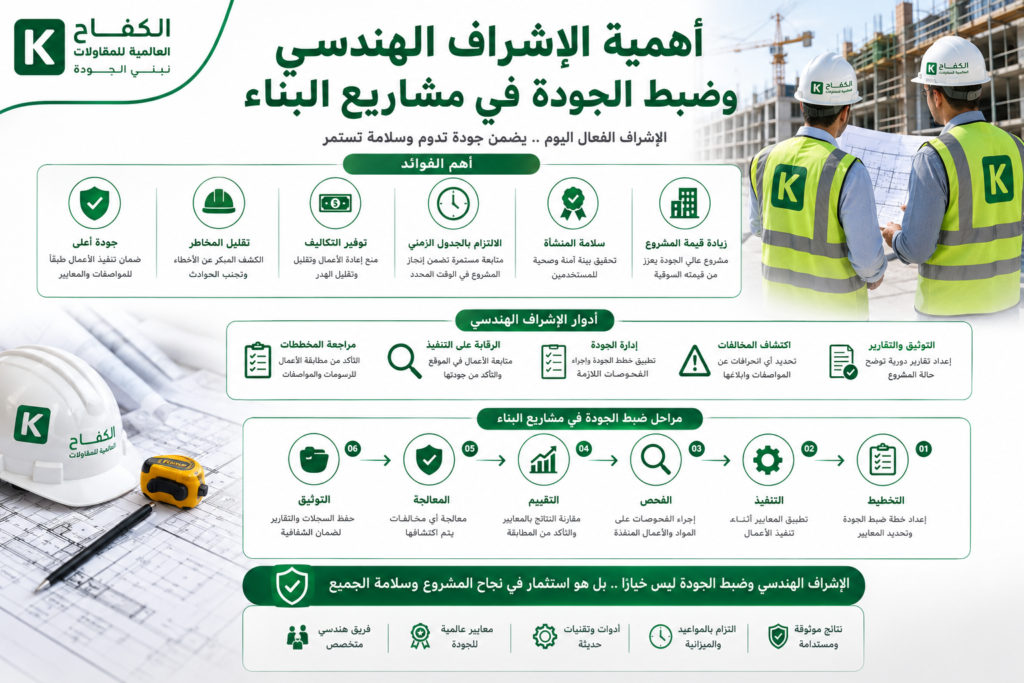 الإشراف الهندسي وضبط الجودة في مشاريع البناء