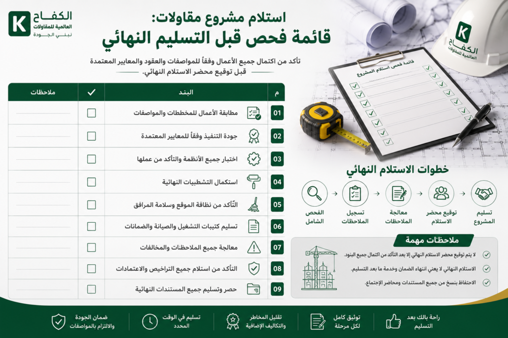 قائمة فحص استلام مشروع مقاولات