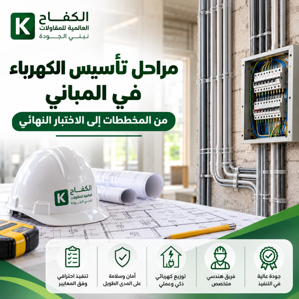 فني ينفذ تأسيس الكهرباء والتمديدات داخل مبنى