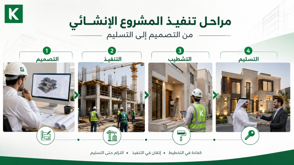 مراحل تنفيذ المشروع الإنشائي من التصميم إلى التسليم