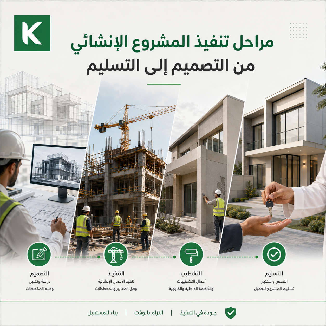 مراحل تنفيذ المشروع الإنشائي من التصميم إلى التسليم