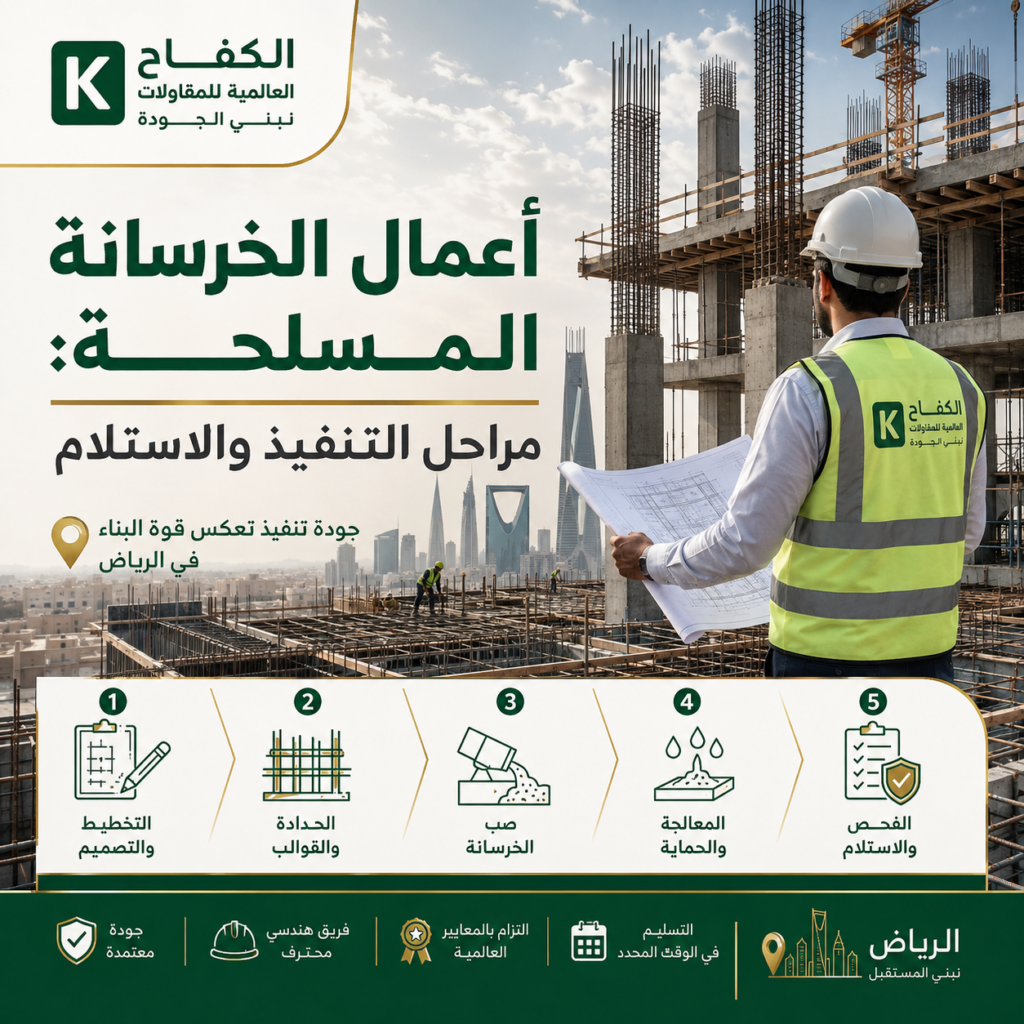 مهندس يتابع تنفيذ أعمال الخرسانة المسلحة وصب سقف مبنى في الرياض