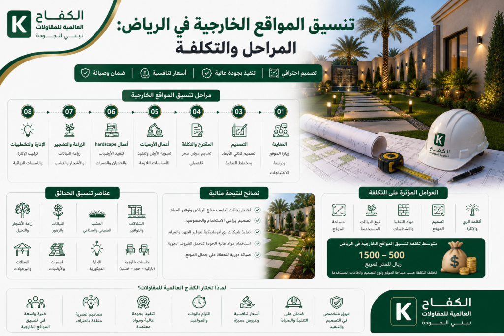 تنفيذ تنسيق المواقع الخارجية والحدائق والممرات في الرياض