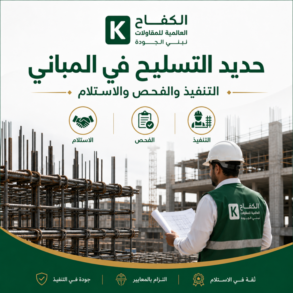 مهندس يفحص حديد التسليح قبل صب الخرسانة في مشروع بناء بالرياض