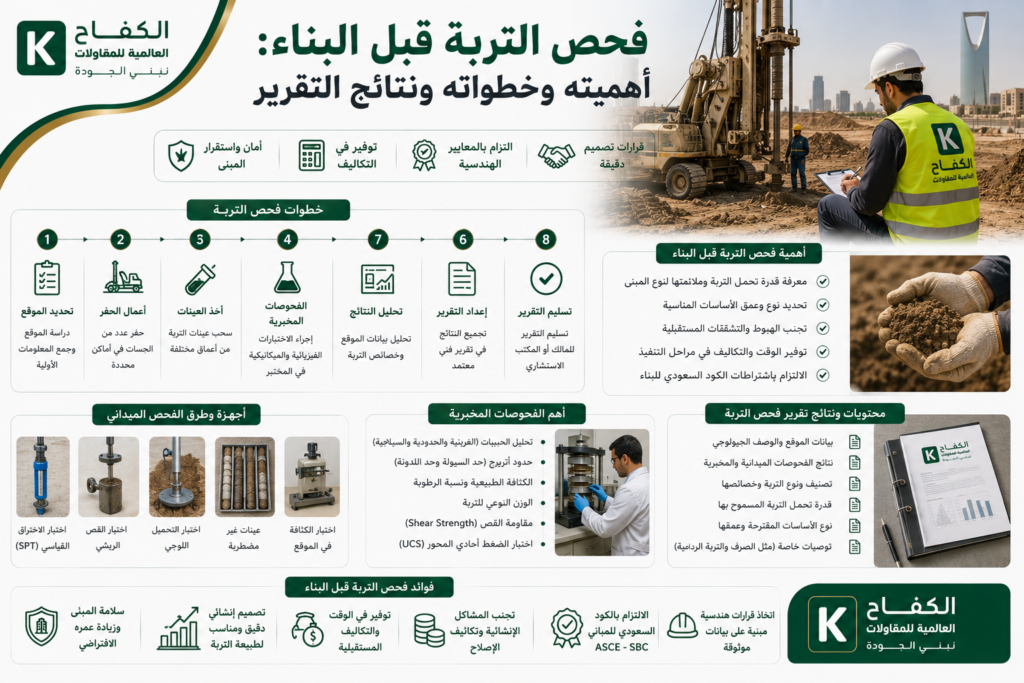 مهندس ينفذ فحص التربة قبل البناء وأخذ العينات في الرياض